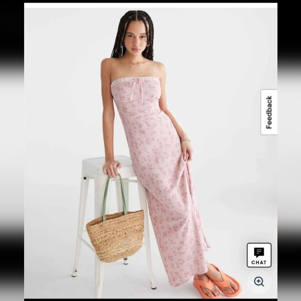 Aeropostale Floral Pink Strapless Maxi Dress